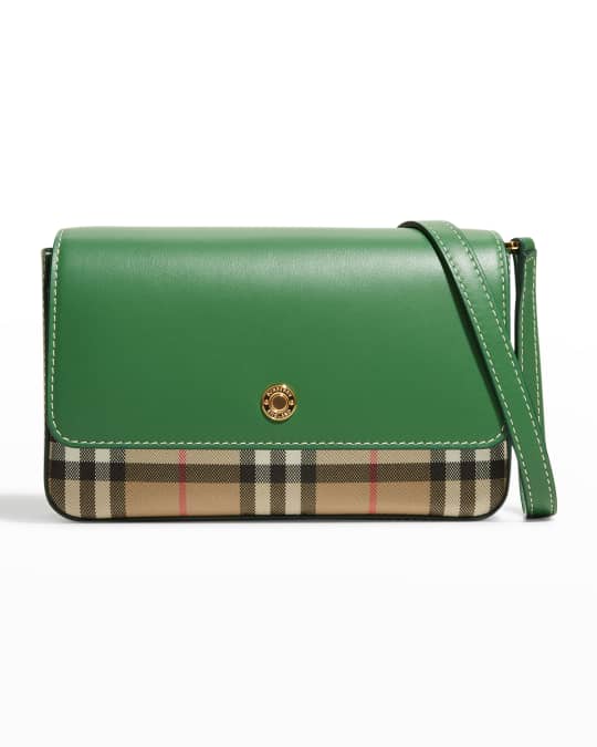 Small canvas check online and leather crossbody bag