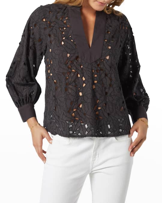 Joie Perci LongSleeve Cutout Linen VNeck Top Neiman Marcus