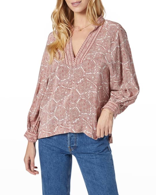 Joie Perci LongSleeve Paisley Silk VNeck Top Neiman Marcus