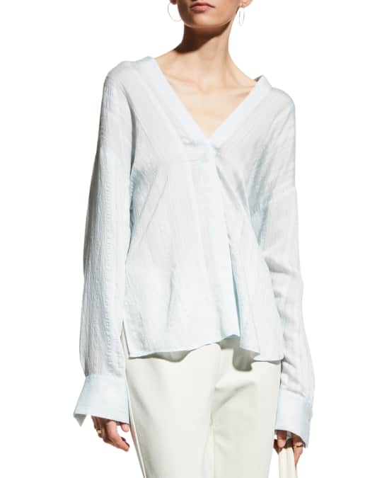 Vince Drapey Striped V Neck Blouse Neiman Marcus