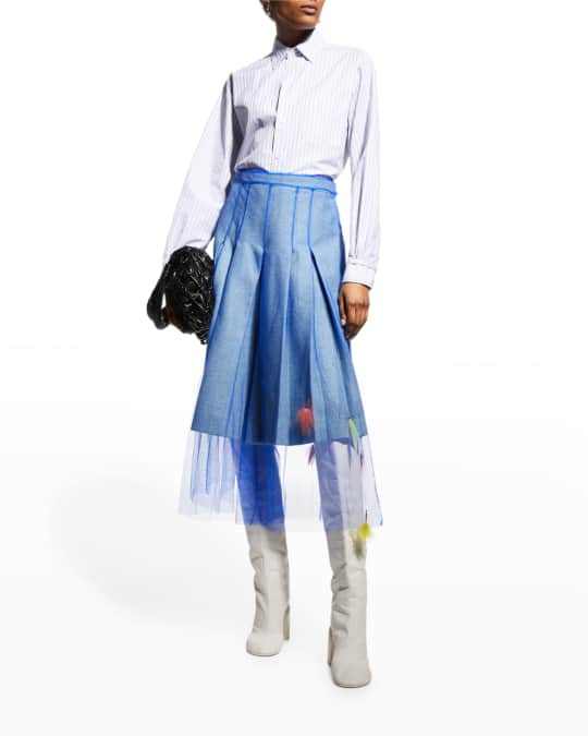 Pleated Tulle Overlay Midi Skirt w/ Fishing Lures