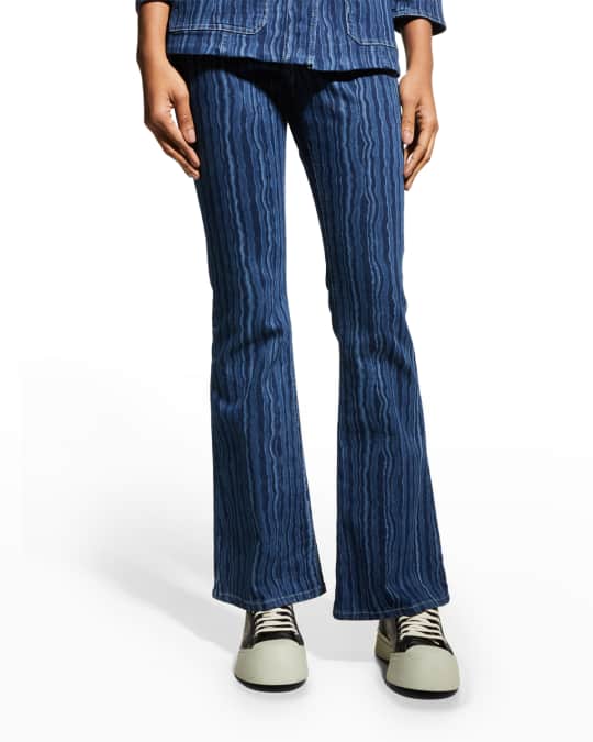 Wave-Print Flare Ankle Denim Pants