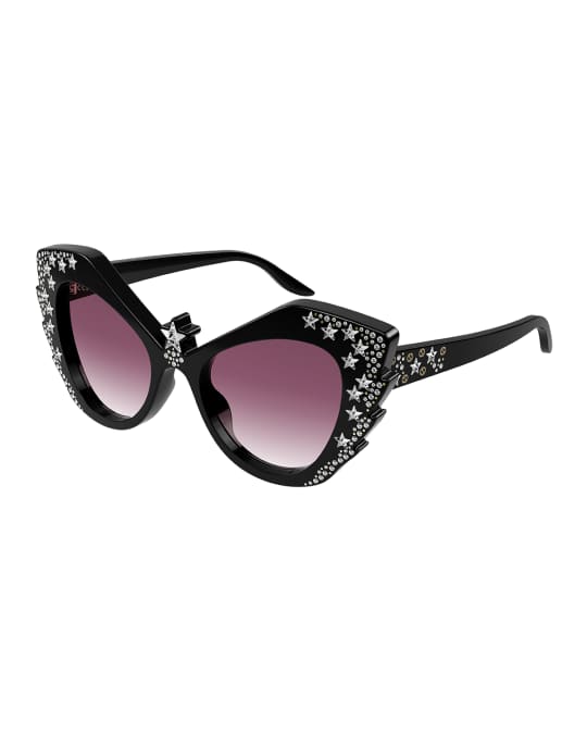 Star Stud Crystal Acetate Cat Eye Sunglasses
