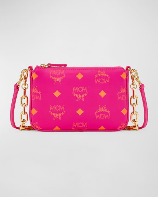 Mini Zip Pouch in Color Splash Logo Leather Pink