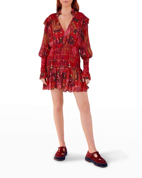 Farm Rio Banana Flowers Smocked Mini Dress | Neiman Marcus
