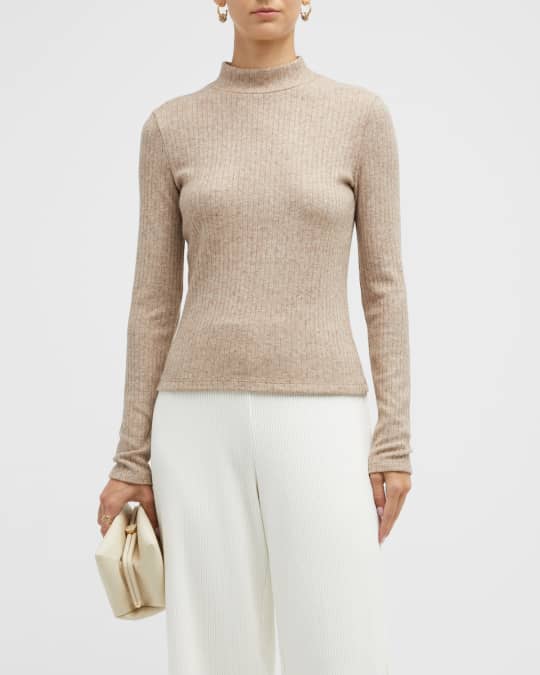 Vince Long-Sleeve Rib-Knit Mock-Neck Top | Neiman Marcus