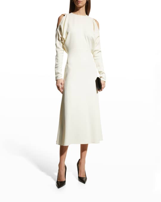 knee length dresses for ladies Posy Midi Dress In Ivory – Victoria Beckham UK main image 1