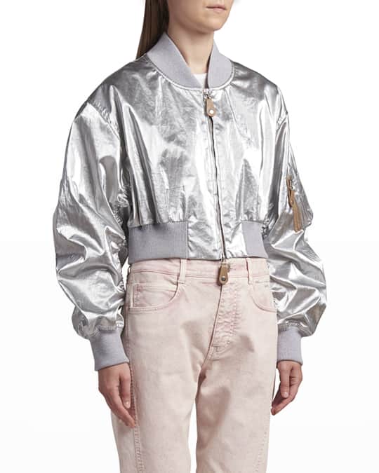 STELLA McCARTNEY ブルゾン 38 グレー サテン ジャケット Stella McCartney Cropped Nylon Bomber Jacket | Neiman Marcus