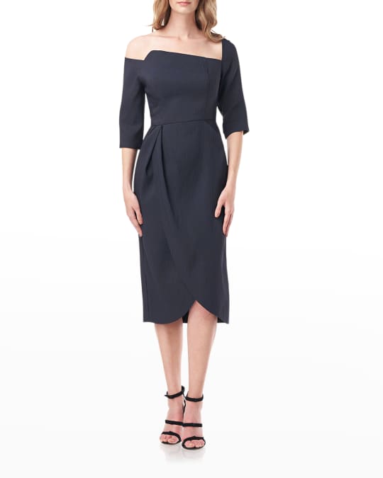 Kay Unger New York Elisa Asymmetric Tulip Skirt Midi Dress | Neiman Marcus