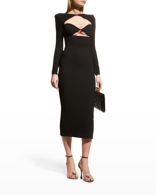 Alex Perry Page Cutout Strong-Shoulder Midi Dress | Neiman Marcus