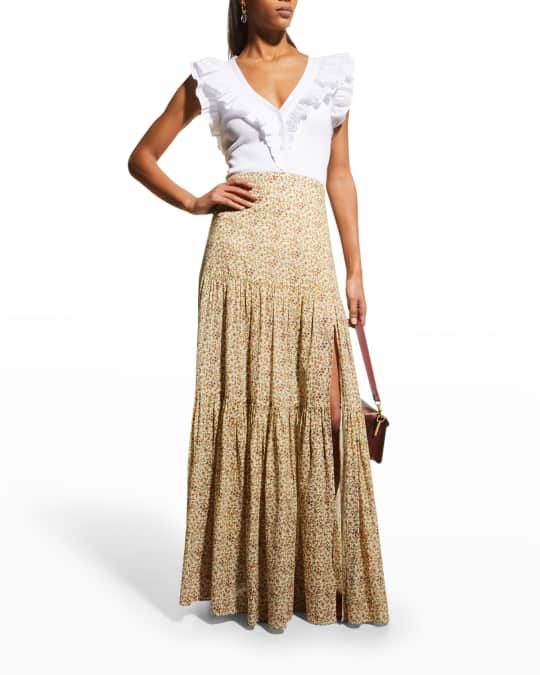 Serence Floral Print Tiered Cotton Maxi Skirt
