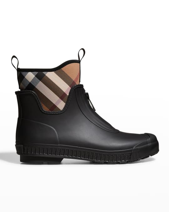 Burberry Men's Flinton Check Waterproof Ankle Rain Boots | Neiman Marcus