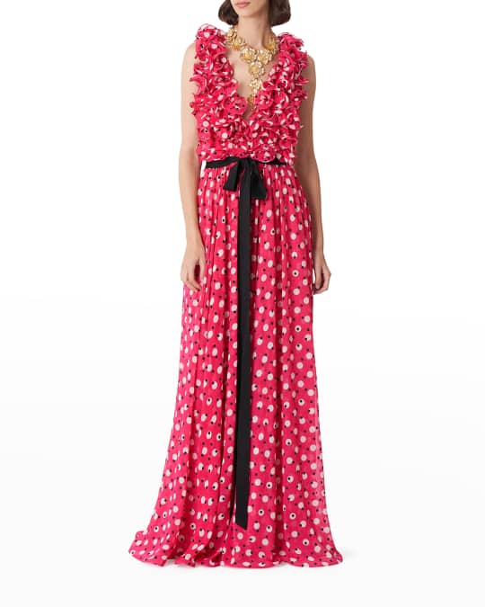 Carolina Herrera Polka Dot Ruffle Backless Gown Neiman Marcus