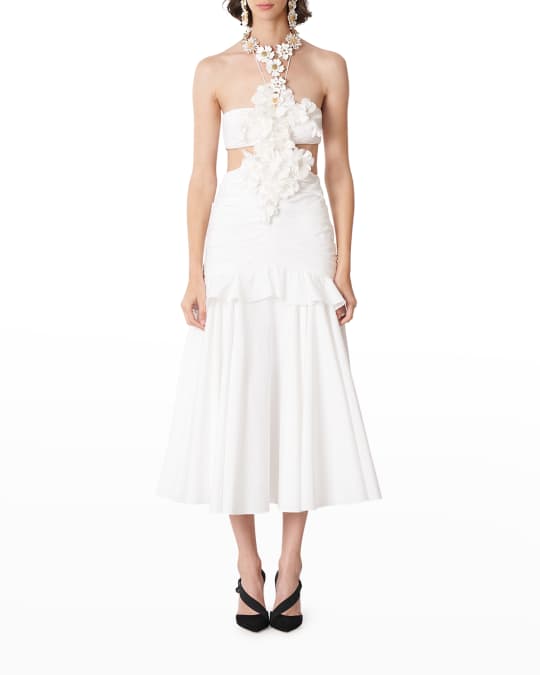 carolina herrera cutout chiffon midi dress Carolina Herrera Floral Ruffle Chiffon Short-Sleeve Maxi Dress, MULTI, Women's, 14,