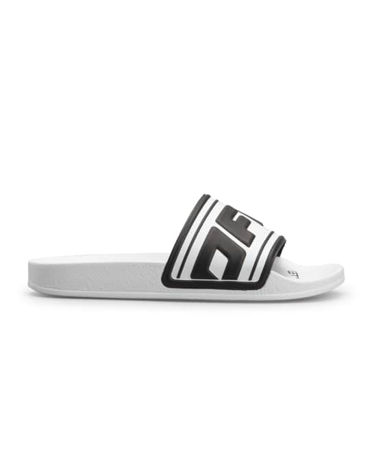 Off White Logo Bicolor Flat Pool Sandals Neiman Marcus