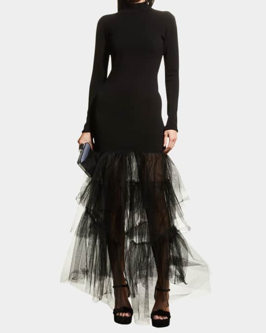philosophy di lorenzo serafini asymmetrical tulle dress PHILOSOPHY DI LORENZO SERAFINI Dress in Black Tulle with Drapes V0430 7118