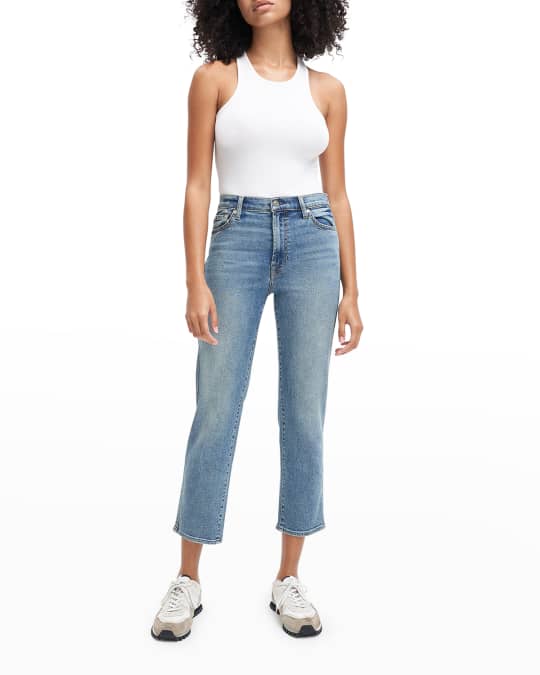 7 for all mankind High-Waist Cropped Straight Jeans | Neiman Marcus
