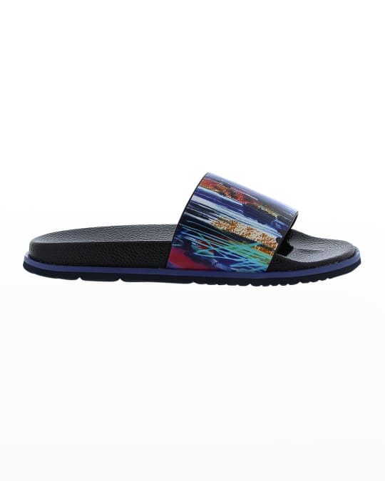 Men s Rain Forest Painted Leather Slide Sandals