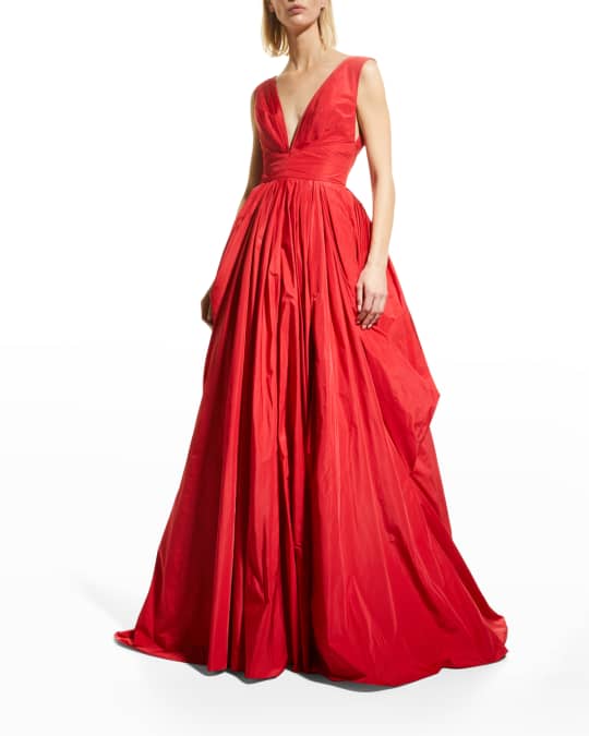 Zuhair Murad Thigh-Slit Draped Taffeta Ball Gown | Neiman Marcus