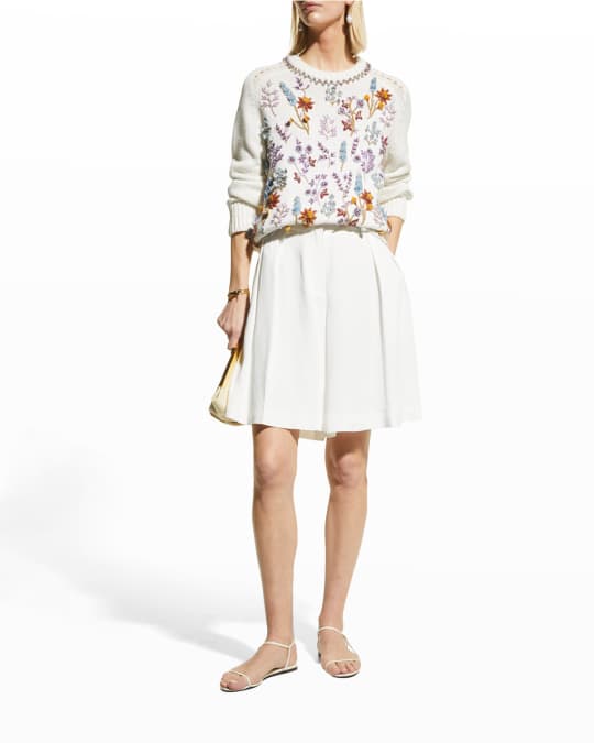 Floral Embroidery Combed Cotton Sweater