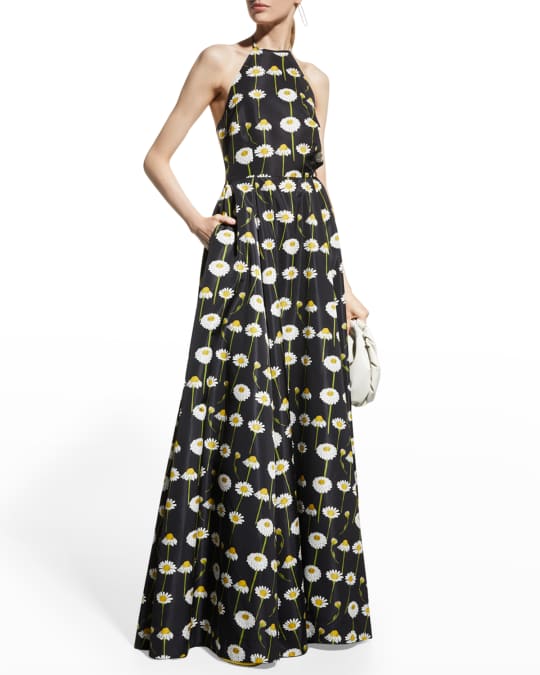 BERNADETTE Daisy-Print Halter-Neck Dress | Neiman Marcus