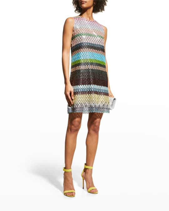 Metallic Striped Crochet Mini Dress