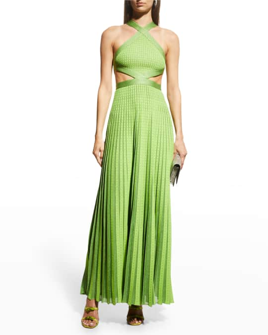 Elie Saab Long Pleated Halter Knit Dress Neiman Marcus