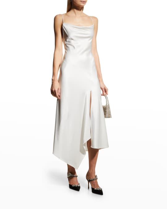 ALICE + OLIVIA Harmony Drapey Asymmetric Midi Dress w/ Slit