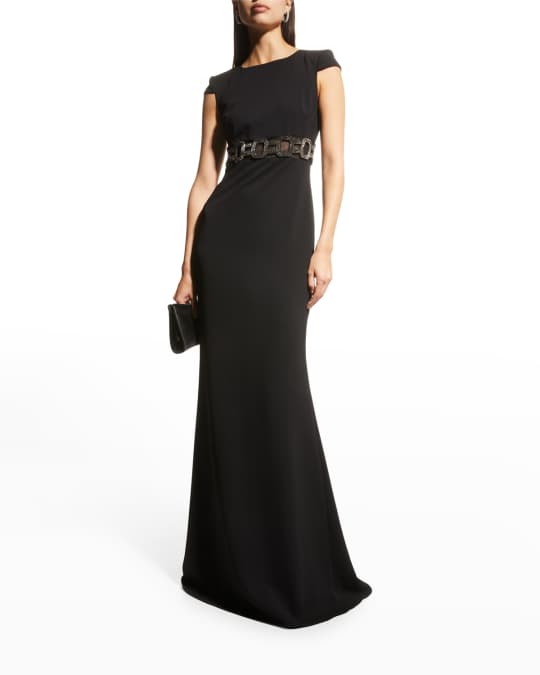 Badgley Mischka Collection Cap Sleeve Beaded Waist Insert Gown Neiman Marcus