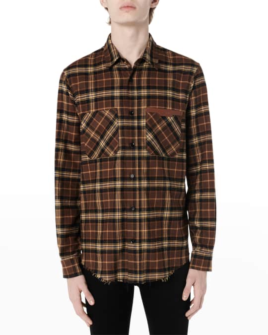 Amiri Men's Leather-Trim Flannel Sport Shirt | Neiman Marcus