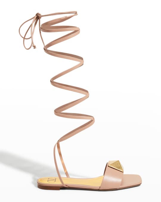 Valentino Garavani Roman Stud Solo Ankle-Wrap Sandals | Neiman Marcus