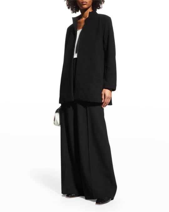 Crinkled Jacquard Knit Stand Collar Jacket