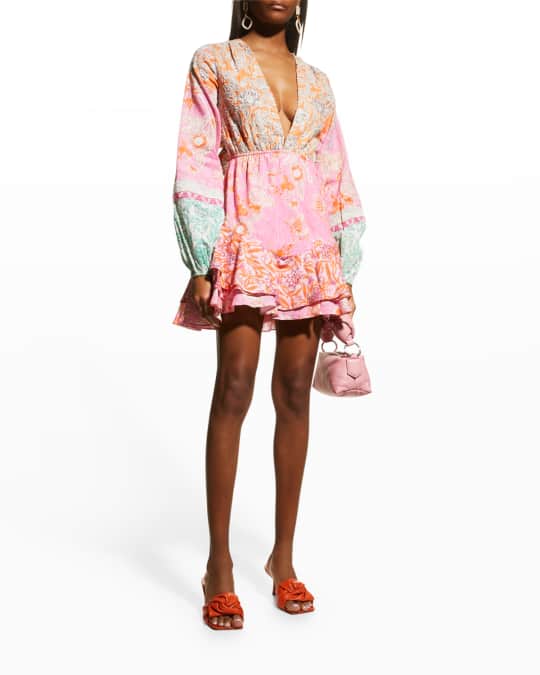 hemant and nandita dress Taha Long XS Made In India Pink Viscose Flat Chiffon Floral Print Shell Cove Corset Mini Dress XL