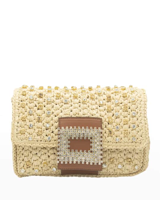 Mia Crystal Buckle Raffia Clutch Bag