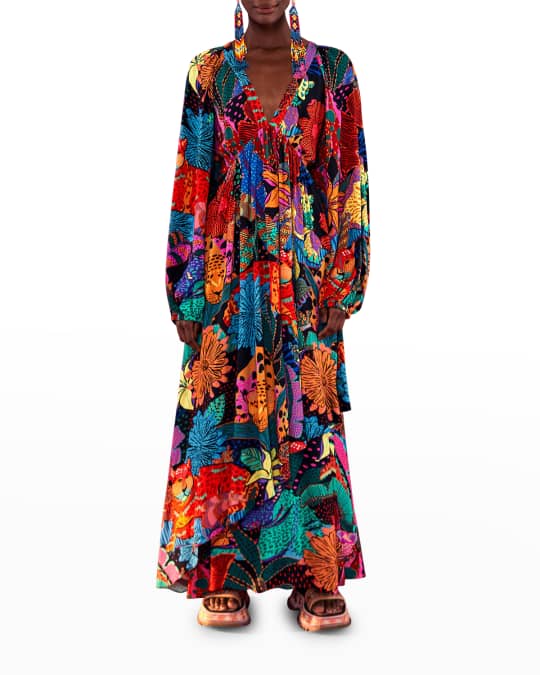 knee length dresses for ladies Farm Rio Black Rococo Flowers Ruffled Maxi Dress, Rococo Flowers Black / XXS main image 0