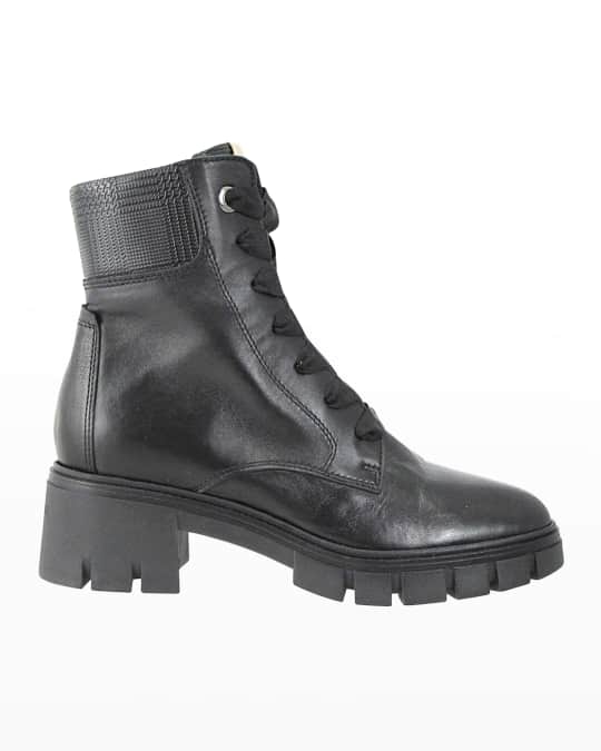 Keelee Lug Sole Tartan Embossed Leather Combat Boots