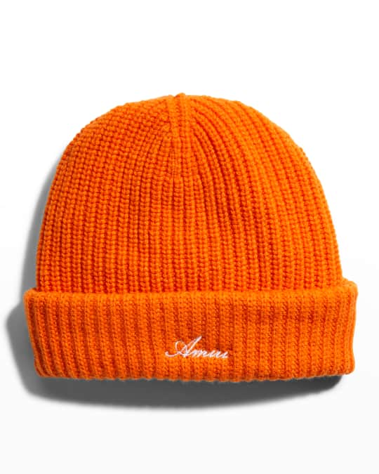 Amiri Men's Rib-Knit Cashmere Logo Beanie Hat | Neiman Marcus