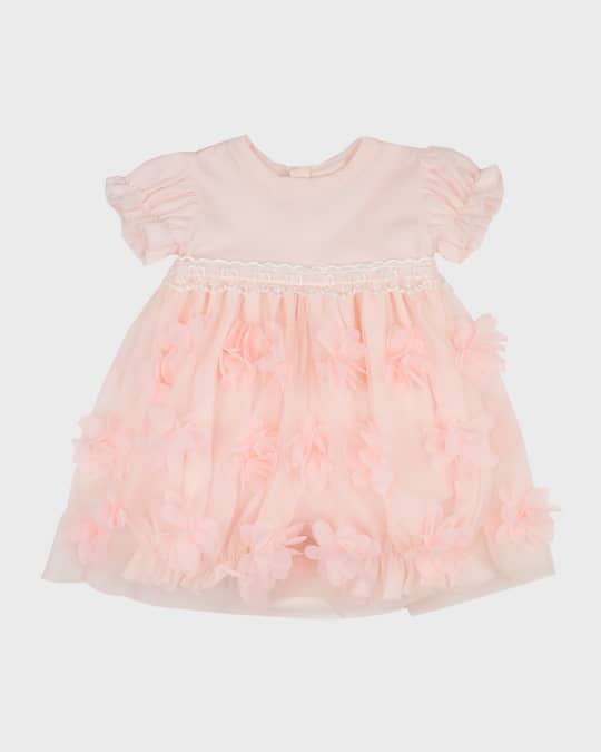 Girl's Peach Blossom Floral Lace Dress, Size Newborn-24M 