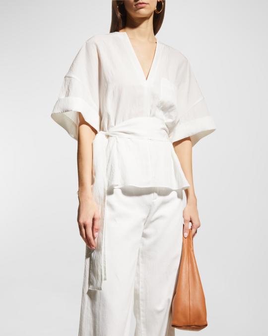 The Vincent Woven Cotton Collar Neck Button Front