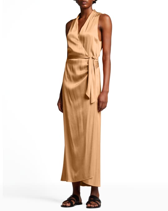 Sleeveless Draped Maxi Wrap Dress