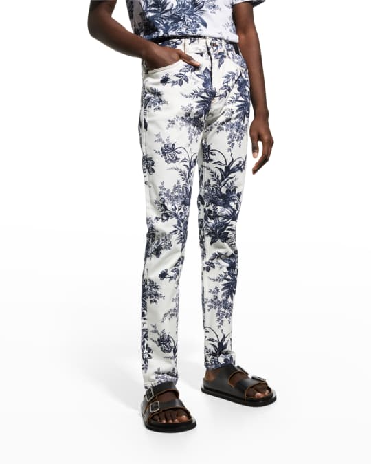 Erdem Men's Oliver Floral-Print Jeans Neiman Marcus