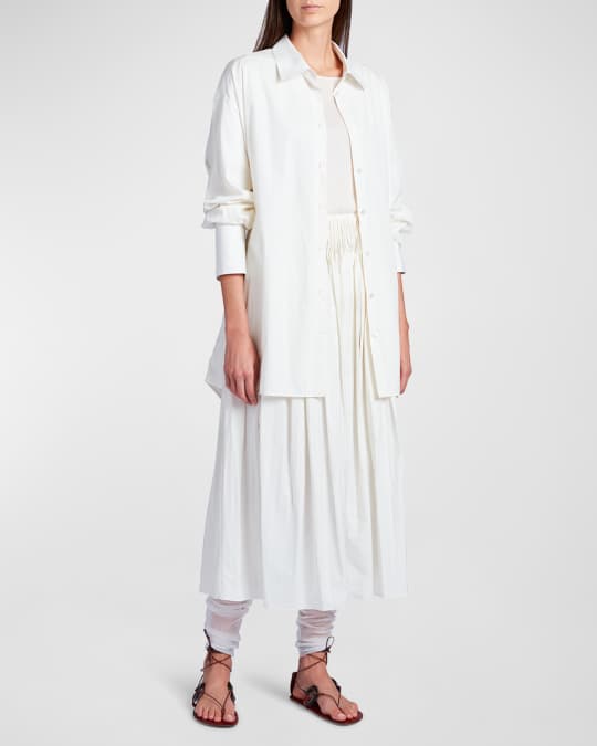 THE ROW Ruth Pleated Cotton Midi Skirt | Neiman Marcus