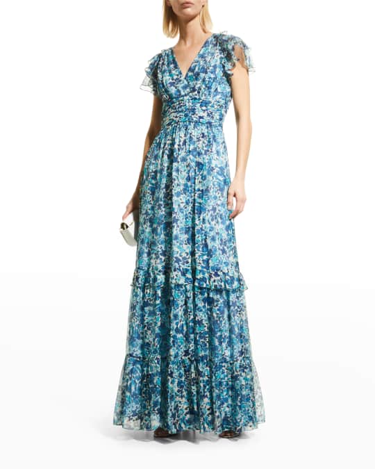 Shoshanna Hearst Cap-Sleeve Floral Gown | Neiman Marcus