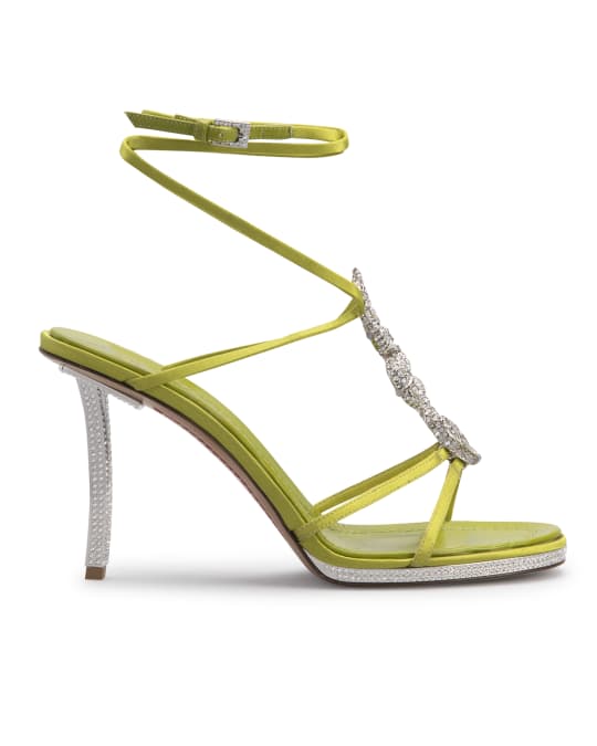 Valentino Garavani Silk Rhinestone Snake Ankle Strap Sandals