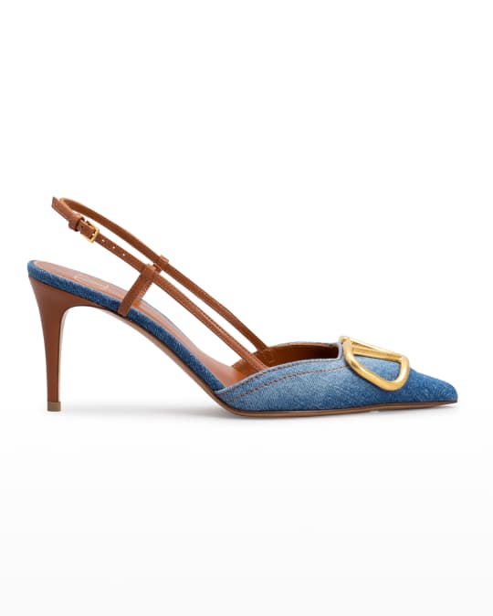 Valentino Garavani VLogo Denim Slingback Pumps | Neiman Marcus