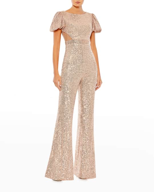 Ieena for Mac Duggal Sequin Jumpsuit w/ Cutouts | Neiman Marcus