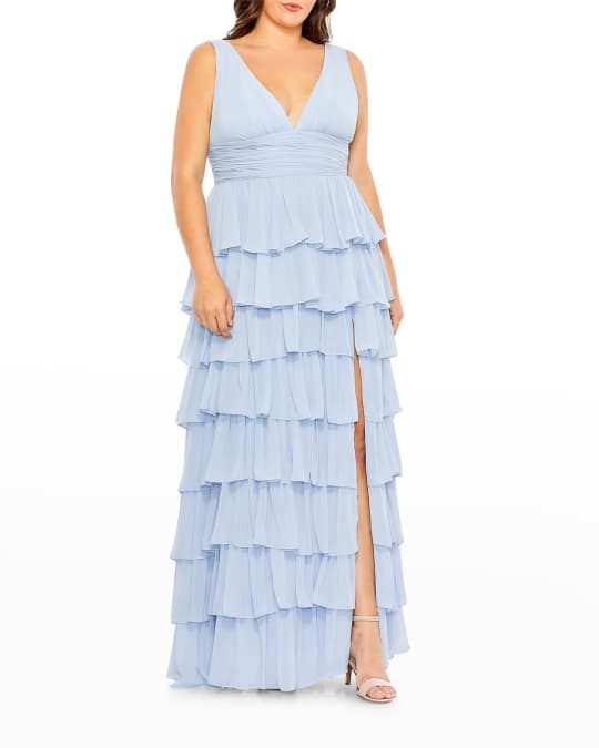 Mac Duggal Plus Size Empire Chiffon Gown With Tiered Ruffles Neiman Marcus
