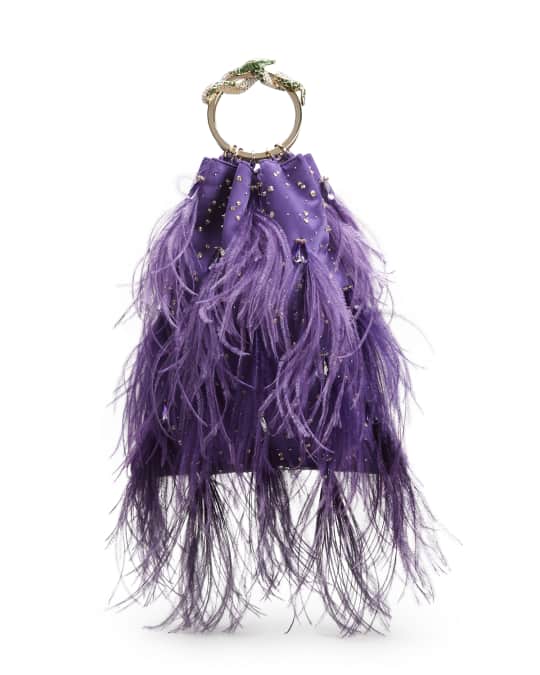 Valentino Garavani Glam Feathers Embellished Clutch Bag | Neiman Marcus