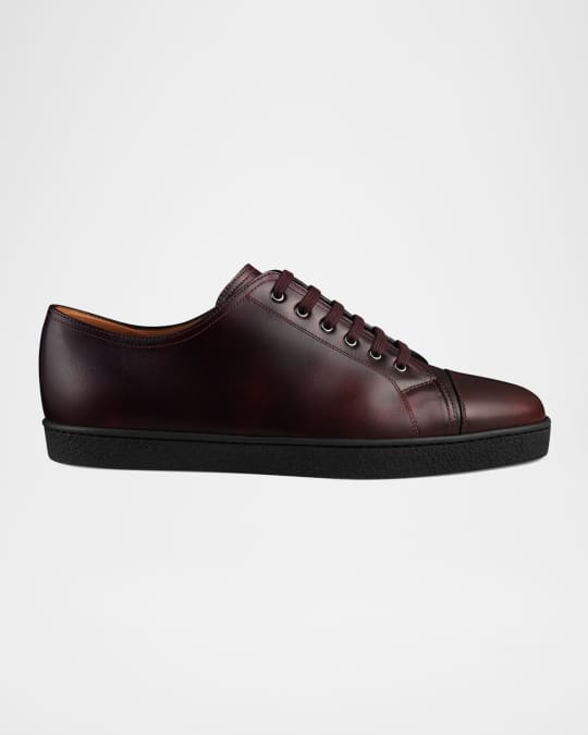 John Lobb Men's Burnished Leather Low-Top Sneakers | Neiman Marcus