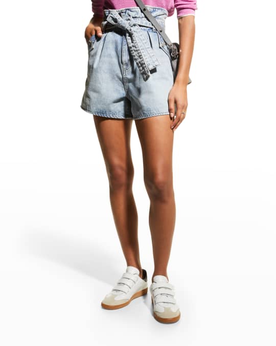 Veronica Beard Jeans Nori Denim Paperbag Shorts | Neiman Marcus